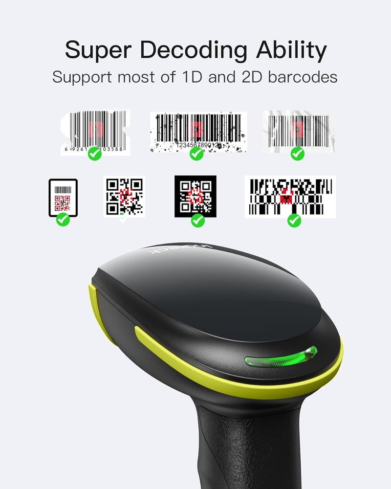 Inateck 2D Barcode Scanner, Wireless Bluetooth QR Barcode Scanner, Handheld Scanner with APP and SDK, 1 Charge for 3 Months, BCST-23 Green - Image 2